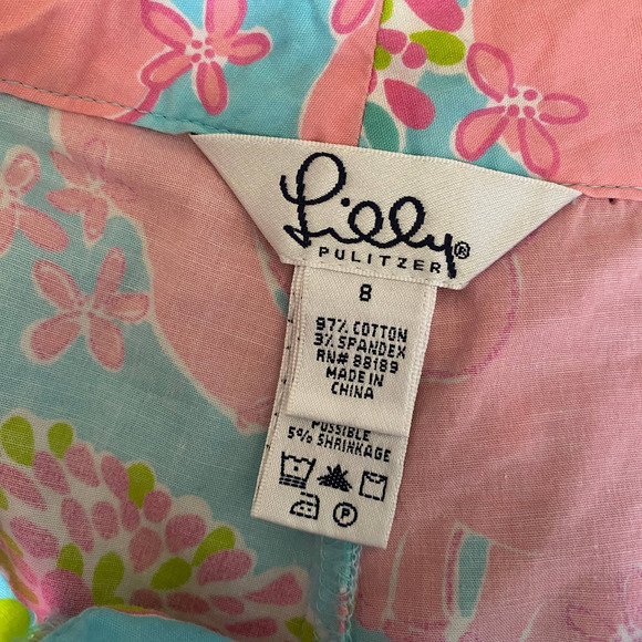 Lilly Pulitzer White Label Blue Pink Elephant Floral Print Pants Size 8 - Picture 8 of 12